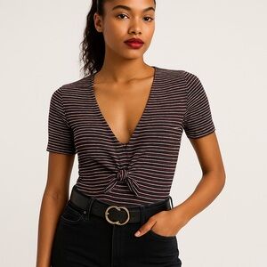 Urban Outfitters “Out From Under” Striped Ribbed Bodysuit – Knot Front - Size M